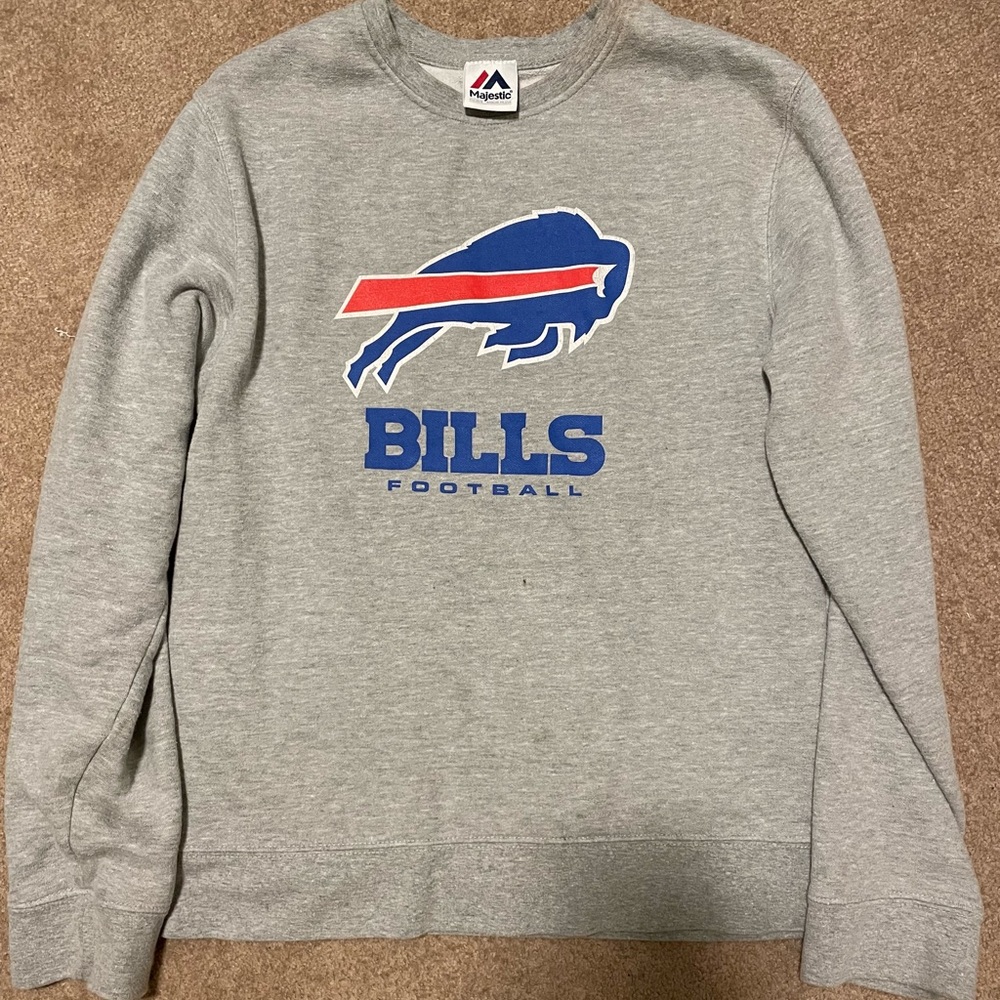 Majestic Brand Buffalo Bills Football Crewneck Pullover Sweatshirt